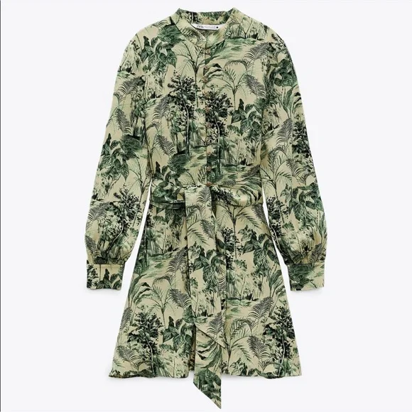 Zara Green Leaf Print Mini Dress - Picture 2 of 7